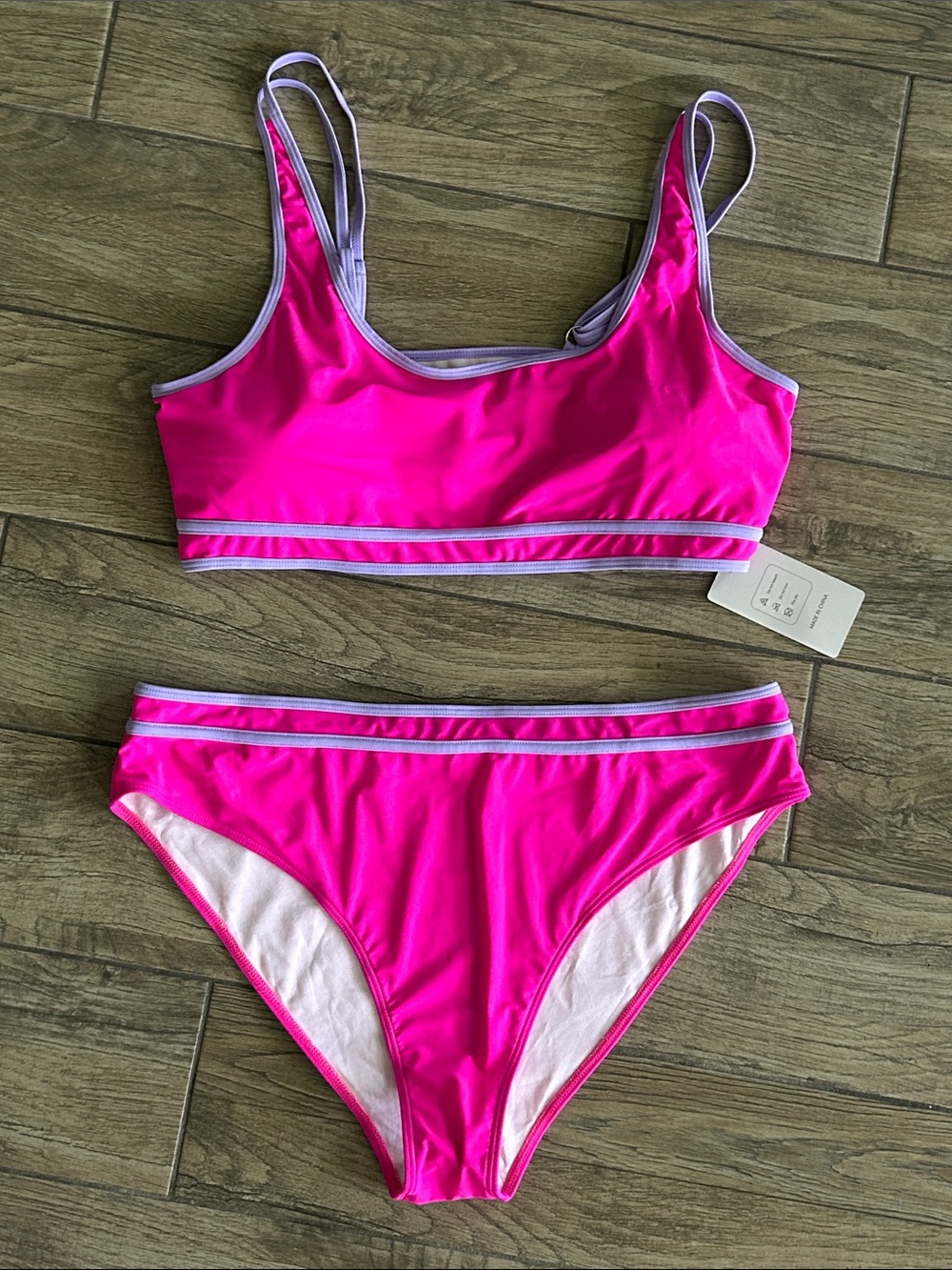 NWT..Hot Pink Two-Piece Bikini Set with Lilac Trim Size 3XL